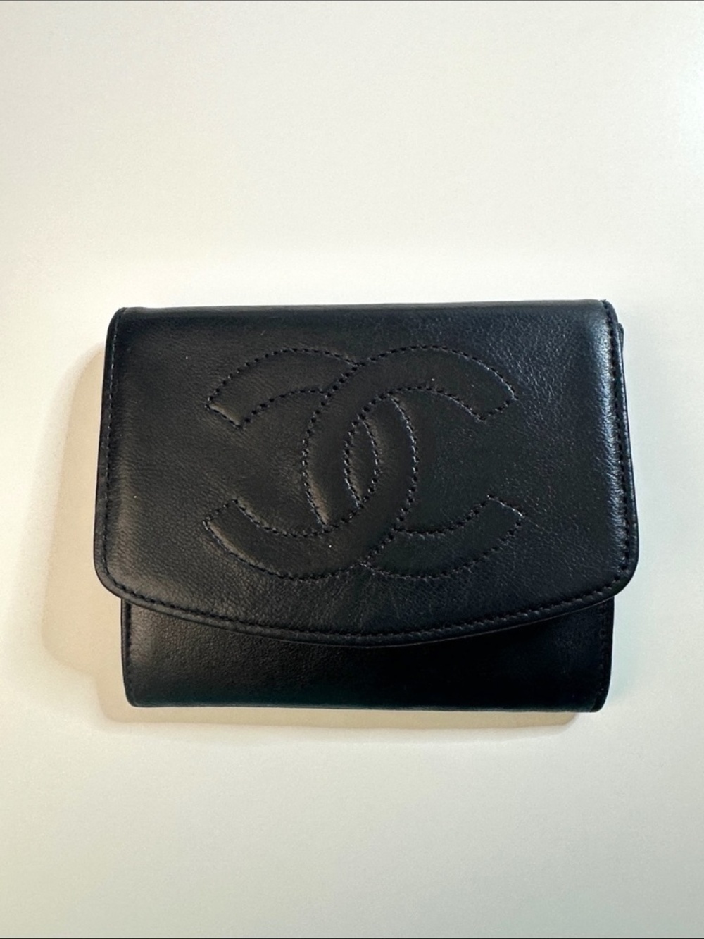 CHANEL Black Quilted CC Stitch Leather Wallet